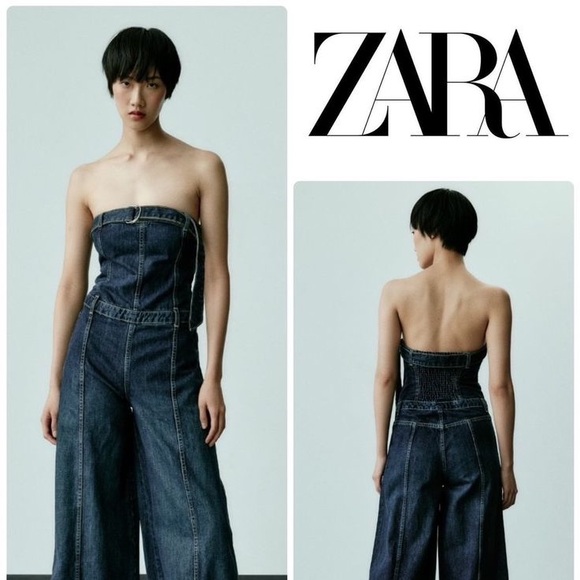NWT ZARA TRF STRAPLESS DENIM JUMPSUIT - Picture 1 of 12